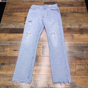 Levis Premium 501 Straight Leg Jeans Womens 29x32 High Rise Button Fly Distress